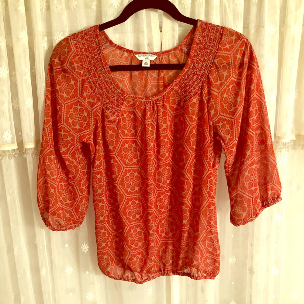 Orange & Tan Autumn Floral Banana Republic Blouse